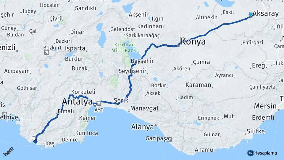 Aksaray Kalkan Kaş Antalya Arası Kaç Km - Yol Haritası