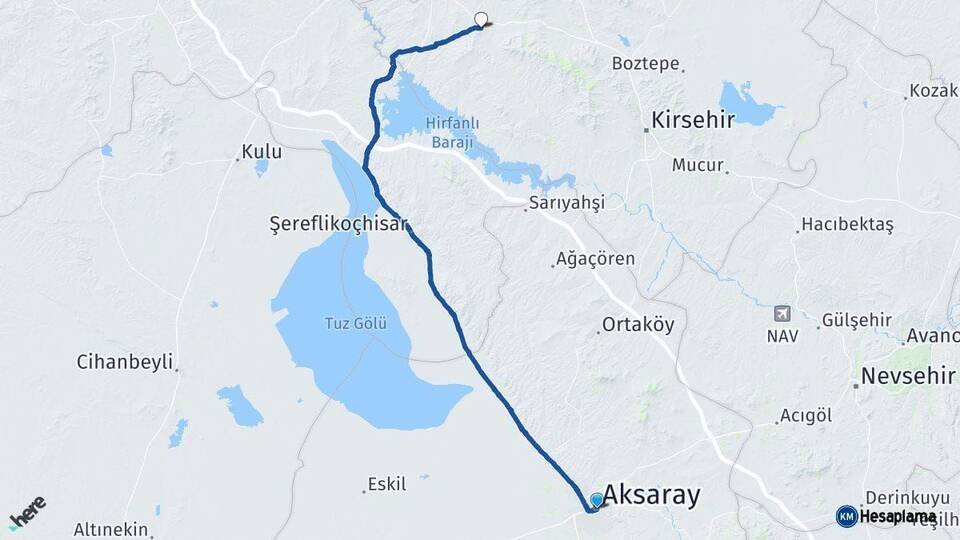 Aksaray Kaman Kırşehir Arası Kaç Km - Yol Haritası