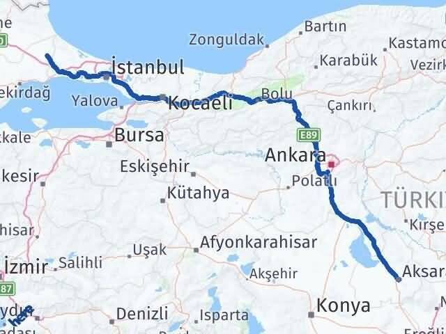 Aksaray Kapaklı Tekirdağ Arası Kaç Km - Yol Haritası