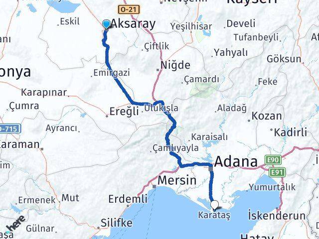 Aksaray Karataş Adana Arası Kaç Km - Yol Haritası