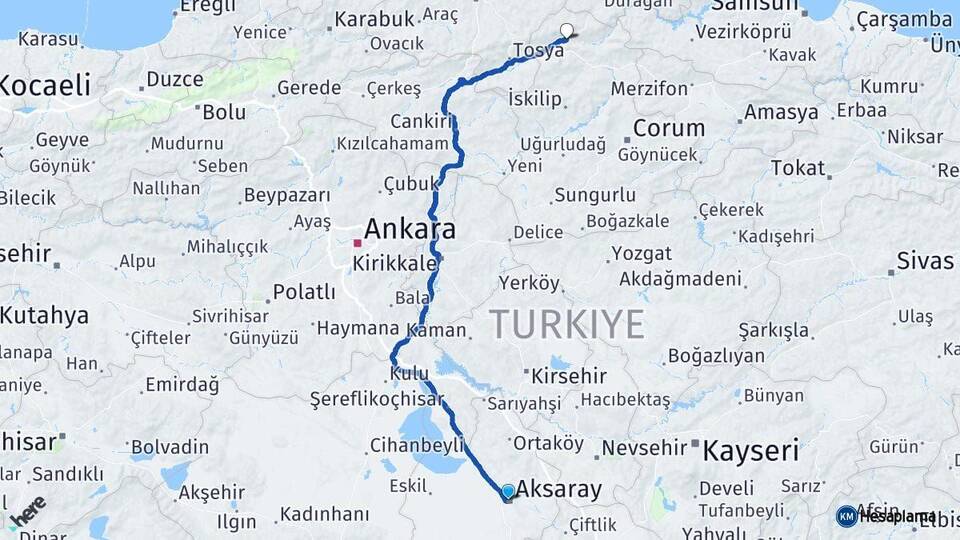 Aksaray Kargı Çorum Arası Kaç Km - Yol Haritası
