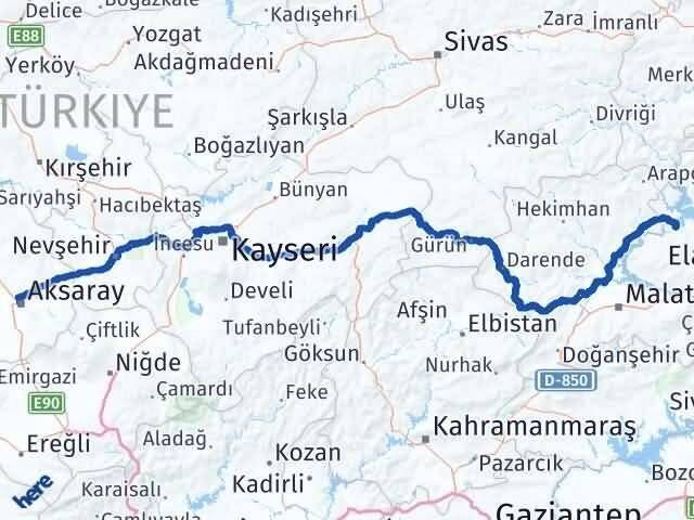 Aksaray Keban Elazığ Arası Kaç Km - Yol Haritası