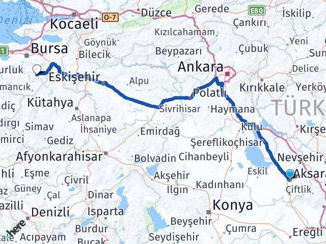 Aksaray Keles Bursa Arası Kaç Km - Yol Haritası