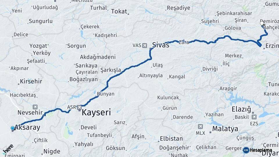Aksaray Kelkit Arası Kaç Km - Yol Tarifi