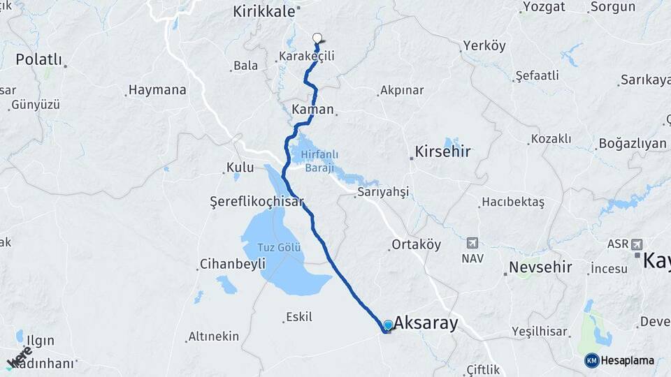 Aksaray Keskin Kırıkkale Arası Kaç Km - Yol Haritası