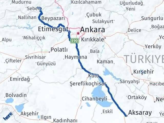 Aksaray Kıbrıscık Bolu Arası Kaç Km - Yol Haritası