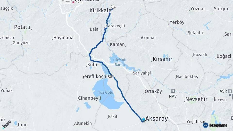 Aksaray Kırıkkale Arası Kaç Km - Yol Haritası