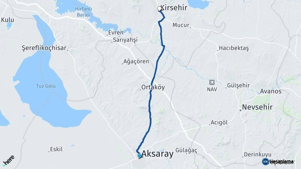 Aksaray Kırşehir Arası Kaç Km - Yol Haritası