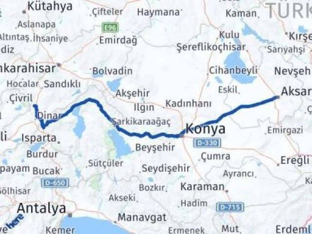 Aksaray Kızılören Afyonkarahisar Arası Kaç Km - Yol Haritası