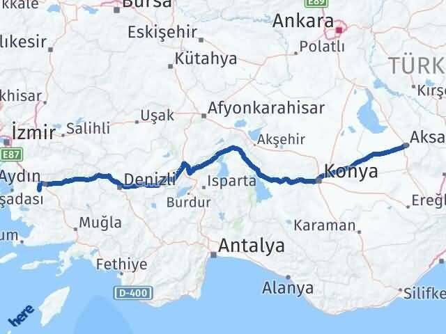 Aksaray Koçarlı Aydın Arası Kaç Km - Yol Haritası