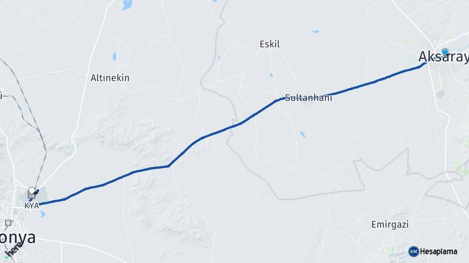 Aksaray Konya Havalimanı Arası Kaç Km - Yol Haritası