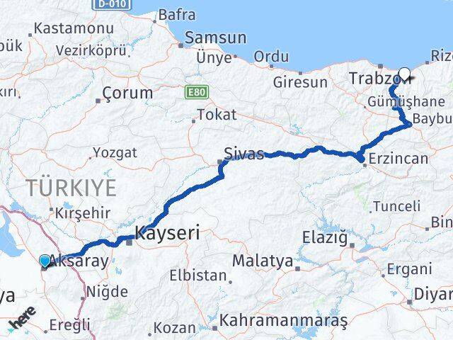 Aksaray Köprübaşı Trabzon Arası Kaç Km - Yol Haritası