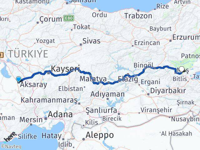 Aksaray Korkut Muş Arası Kaç Km - Yol Haritası