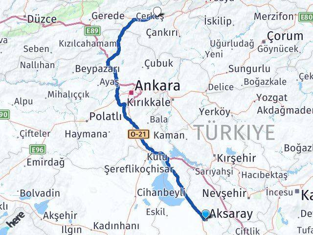 Aksaray Kurşunlu Çankırı Arası Kaç Km - Yol Haritası