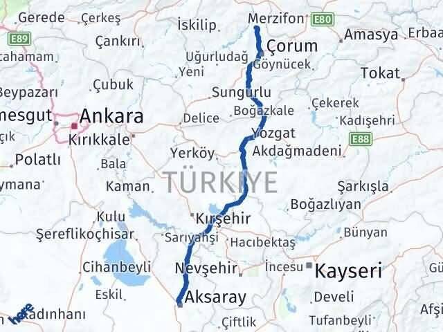 Aksaray Laçin Çorum Arası Kaç Km - Yol Haritası