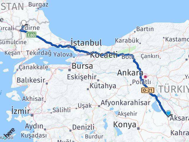 Aksaray Lalapaşa Edirne Arası Kaç Km - Yol Haritası