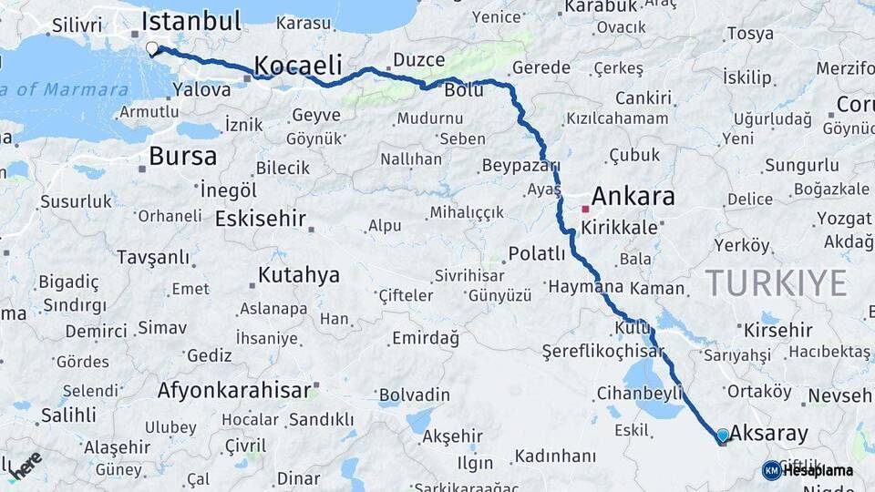 Aksaray Maltepe İstanbul Arası Kaç Km - Yol Haritası