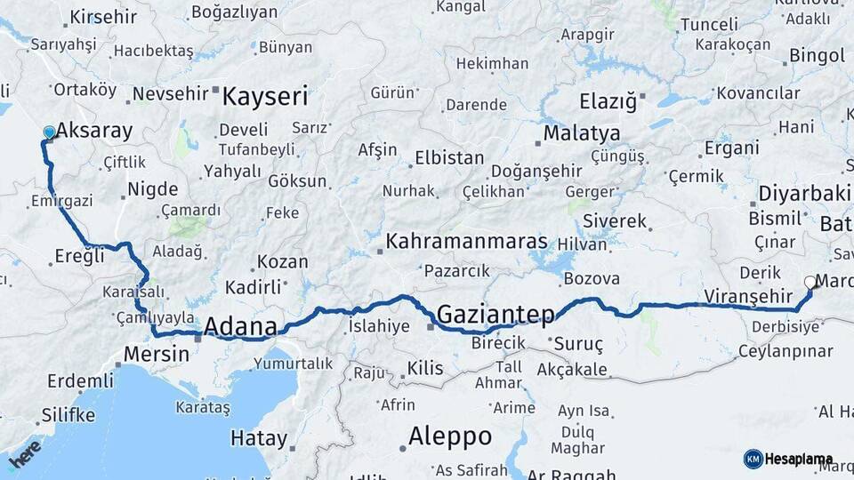 Aksaray Mardin Arası Kaç Km - Yol Haritası