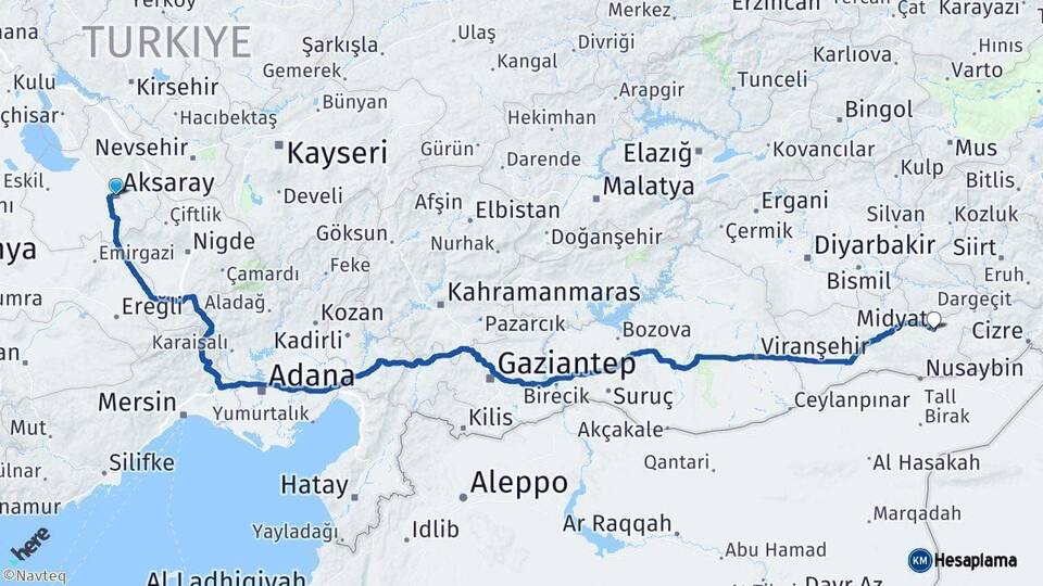 Aksaray Midyat Mardin Arası Kaç Km - Yol Haritası