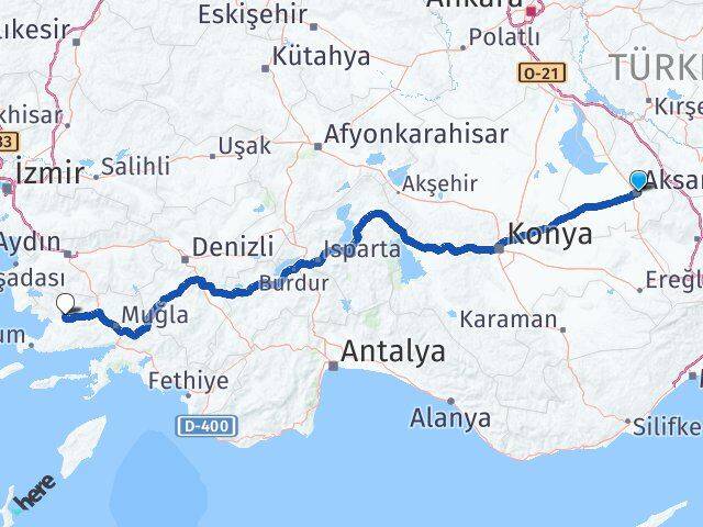 Aksaray Milas Muğla Arası Kaç Km - Yol Haritası