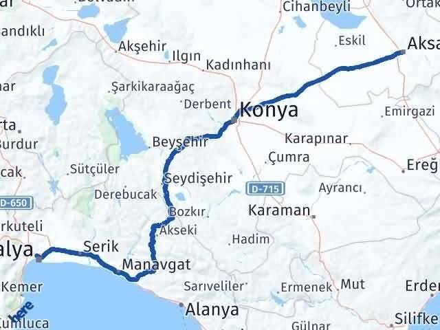 Aksaray Muratpaşa Antalya Arası Kaç Km - Yol Haritası