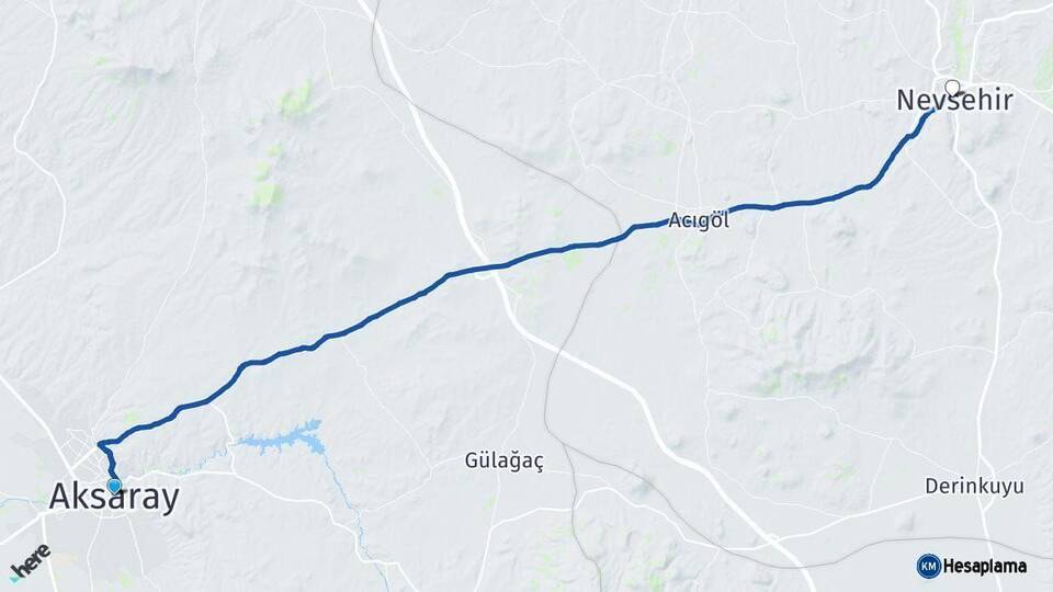 Aksaray Nevşehir Arası Kaç Km - Yol Haritası