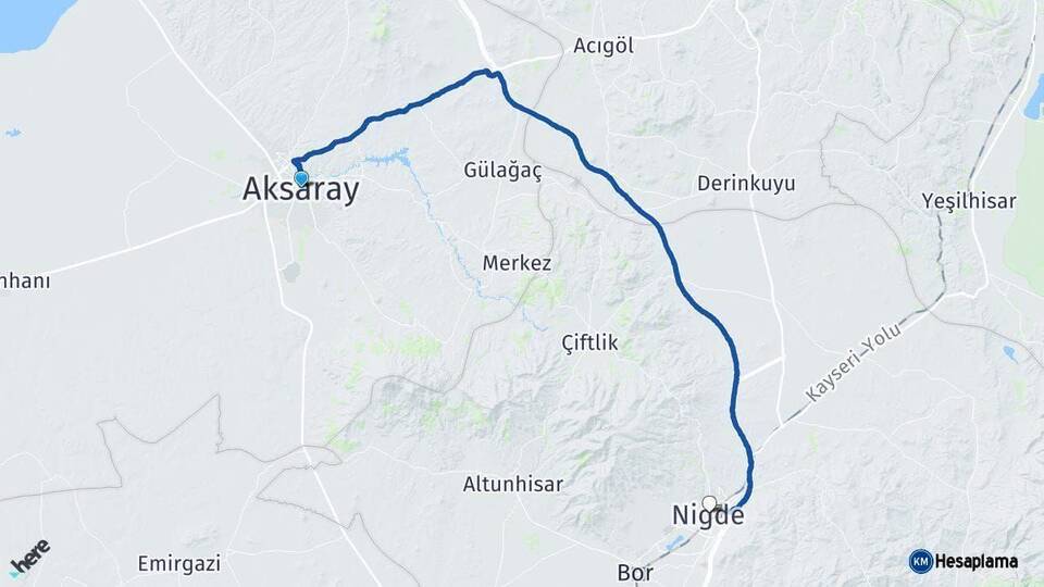 Aksaray Niğde Arası Kaç Km - Yol Haritası