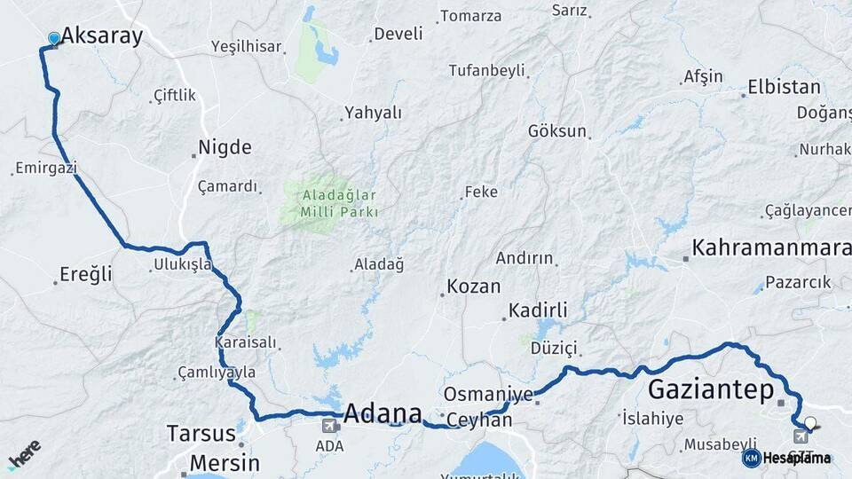 Aksaray Oğuzeli Gaziantep Arası Kaç Km - Yol Haritası