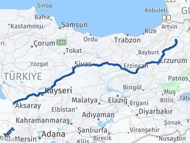 Aksaray Olur Erzurum Arası Kaç Km - Yol Haritası