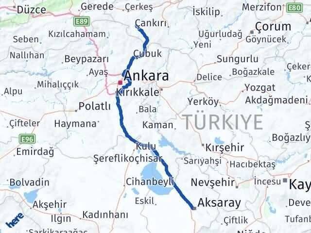 Aksaray Orta Çankırı Arası Kaç Km - Yol Haritası