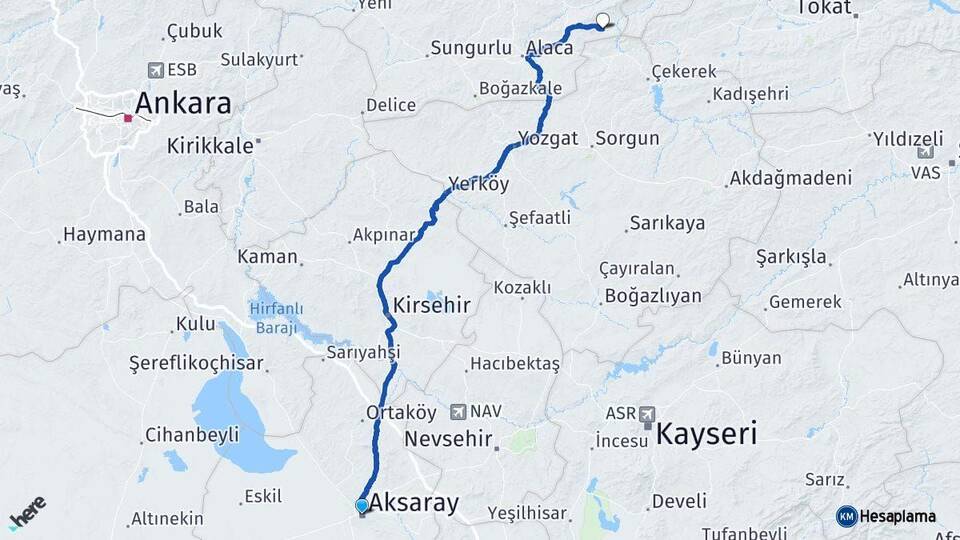 Aksaray Ortaköy Çorum Arası Kaç Km - Yol Haritası