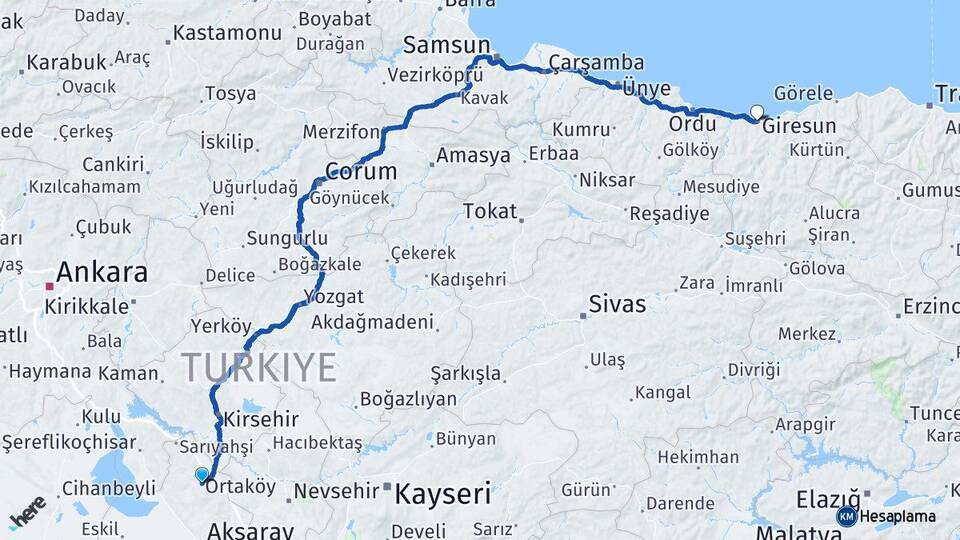 Ortaköy Giresun Arası Kaç Km - Yol Tarifi