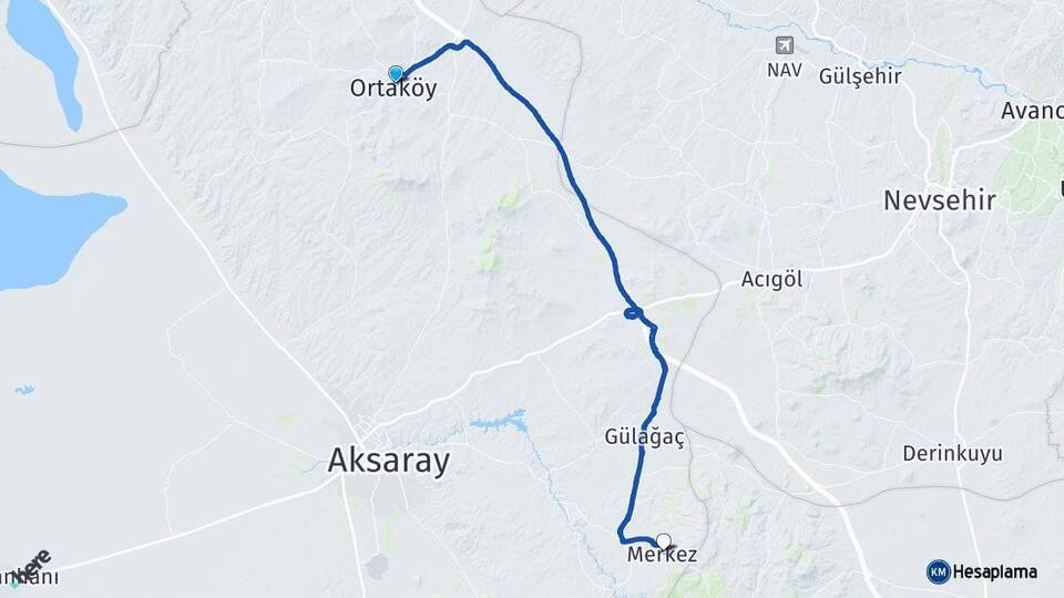 Aksaray Ortaköy Güzelyurt Arası Kaç Km - Yol Haritası