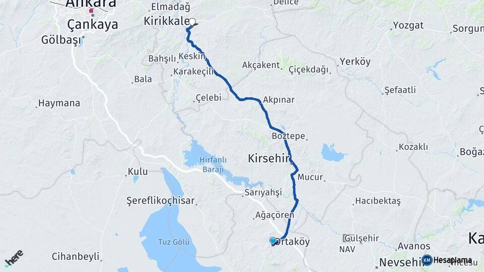 Aksaray Ortaköy Kırıkkale Arası Kaç Km - Yol Haritası