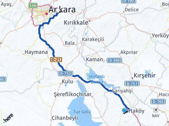 Aksaray Ortaköy Mamak Ankara Arası Kaç Km - Yol Haritası