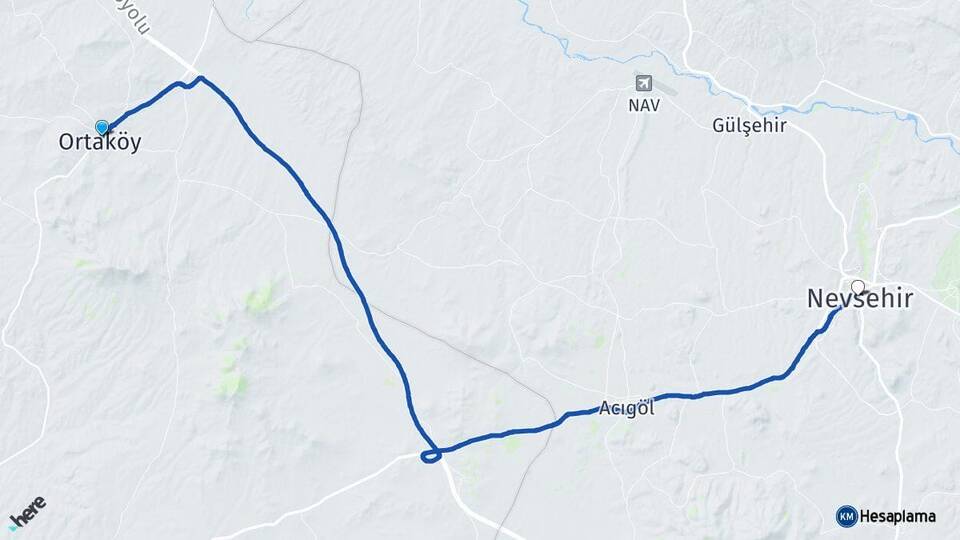 Aksaray Ortaköy Nevşehir Arası Kaç Km - Yol Haritası