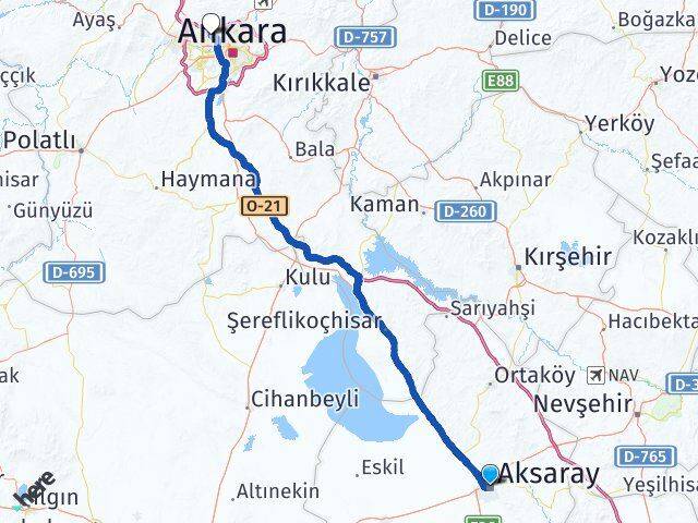 Aksaray Ostim OSB Yenimahalle Ankara Arası Kaç Km - Yol Haritası