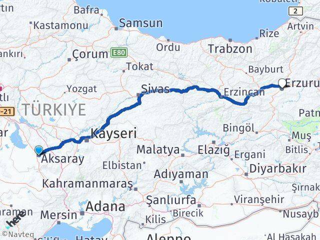 Aksaray Palandöken Erzurum Arası Kaç Km - Yol Haritası