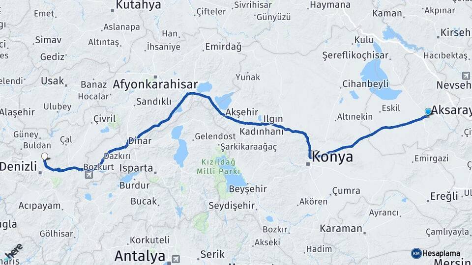 Aksaray Pamukkale Denizli Arası Kaç Km - Yol Haritası