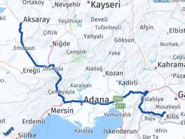 Aksaray Polateli Kilis Arası Kaç Km - Yol Haritası