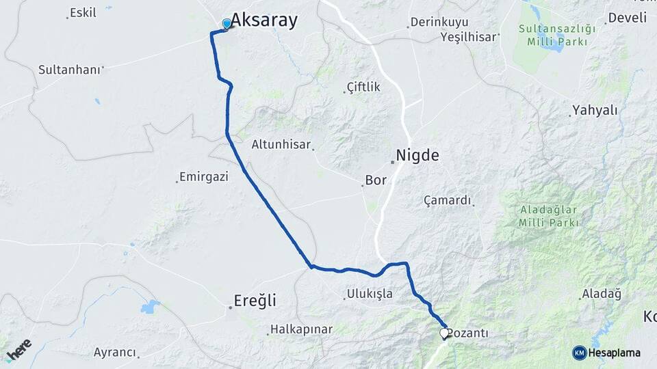 Aksaray Pozantı Adana Arası Kaç Km - Yol Haritası