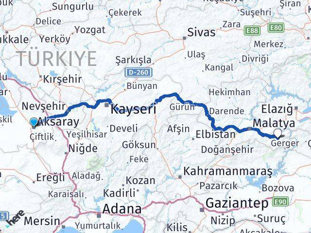 Aksaray Pütürge Malatya Arası Kaç Km - Yol Haritası