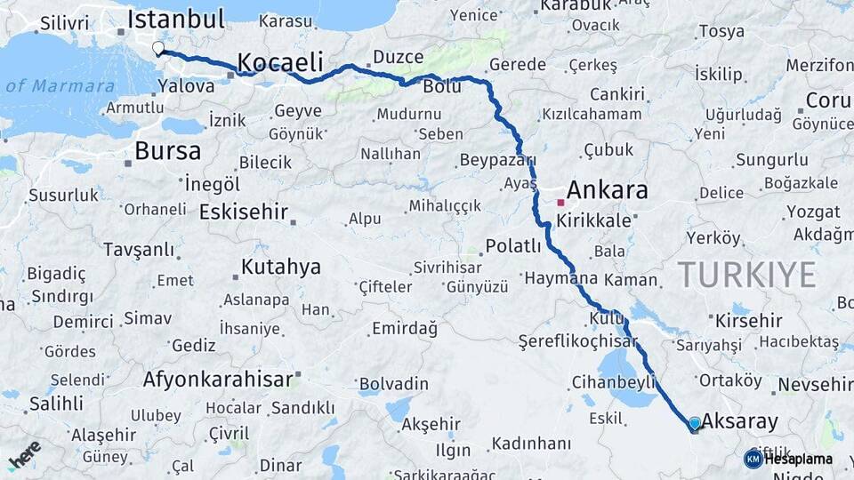 Aksaray Sabiha Gökçen Havalimanı Arası Kaç Km - Yol Haritası