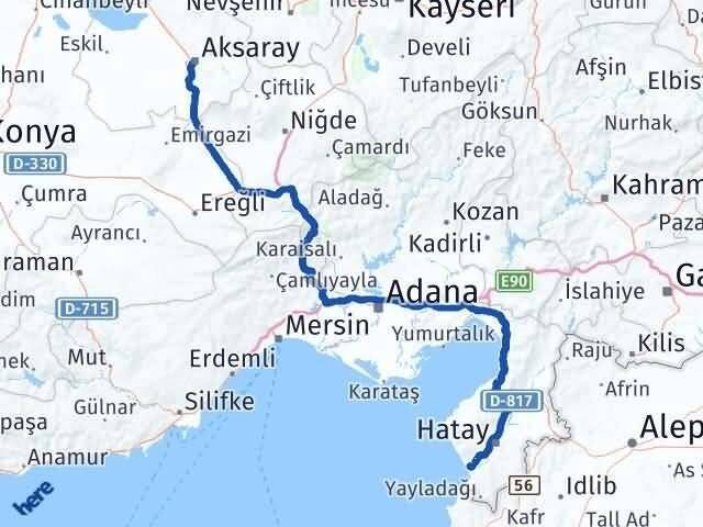 Aksaray Samandağ Hatay Arası Kaç Km - Yol Haritası