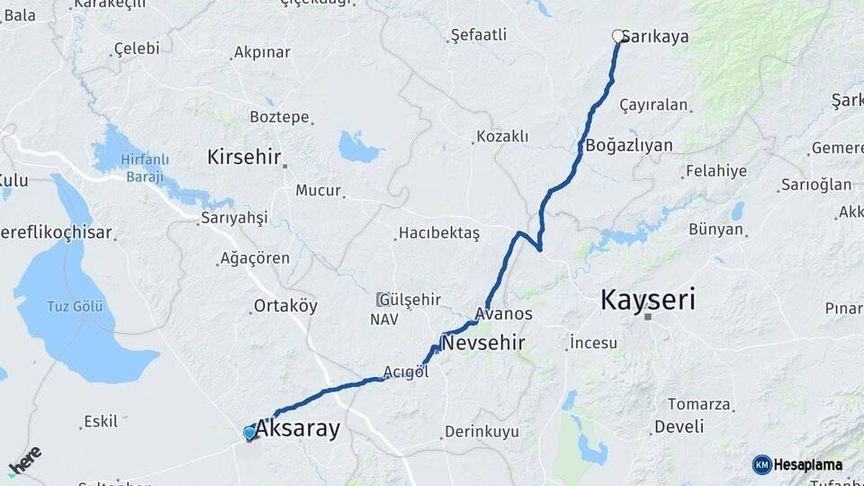 Aksaray Sarıkaya Yozgat Arası Kaç Km - Yol Haritası