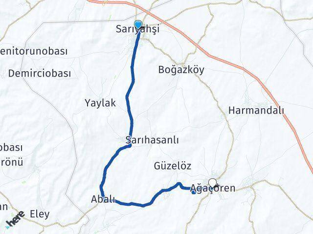 Aksaray Sarıyahşi Ağaçören Arası Kaç Km - Yol Haritası