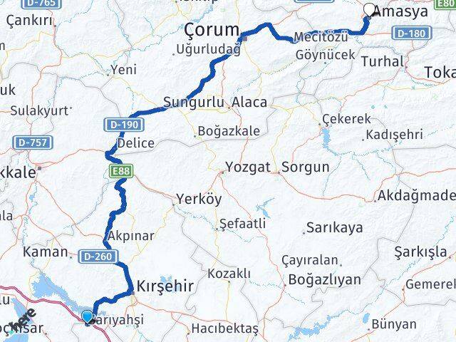 Aksaray Sarıyahşi Amasya Arası Kaç Km - Yol Haritası
