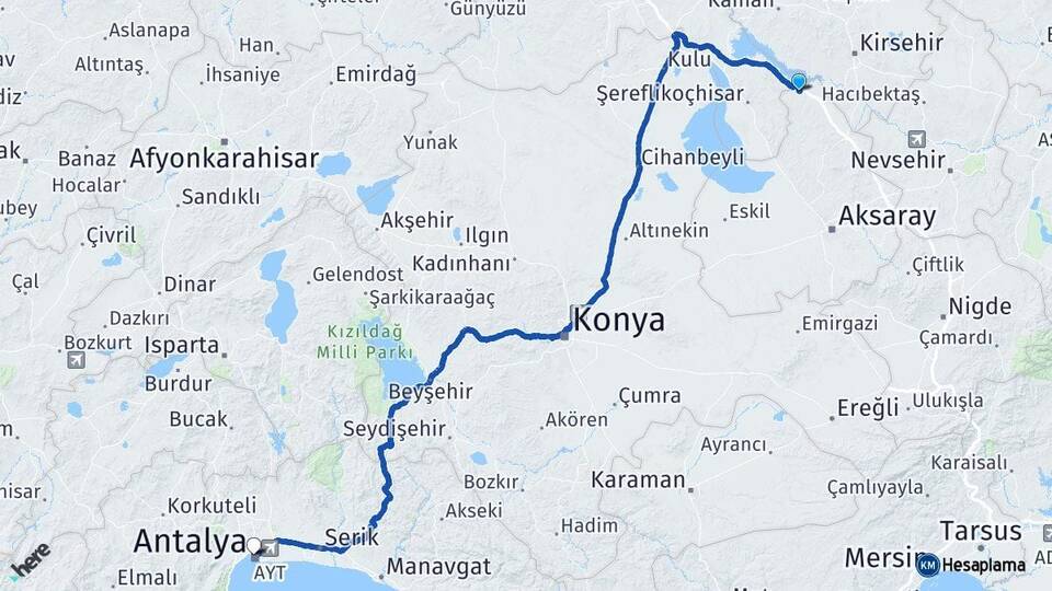 Aksaray Sarıyahşi Antalya Arası Kaç Km - Yol Haritası