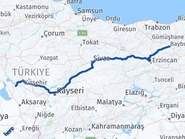Aksaray Sarıyahşi Bayburt Arası Kaç Km - Yol Haritası