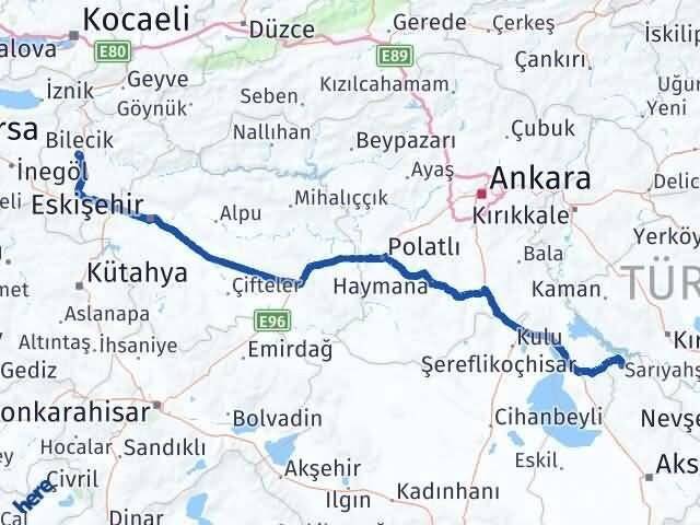 Aksaray Sarıyahşi Bilecik Arası Kaç Km - Yol Haritası